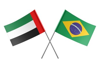  Crossed Brazil and United Arab Emirates flags. Official colors. Correct proportion. Poster design. Digital Image.