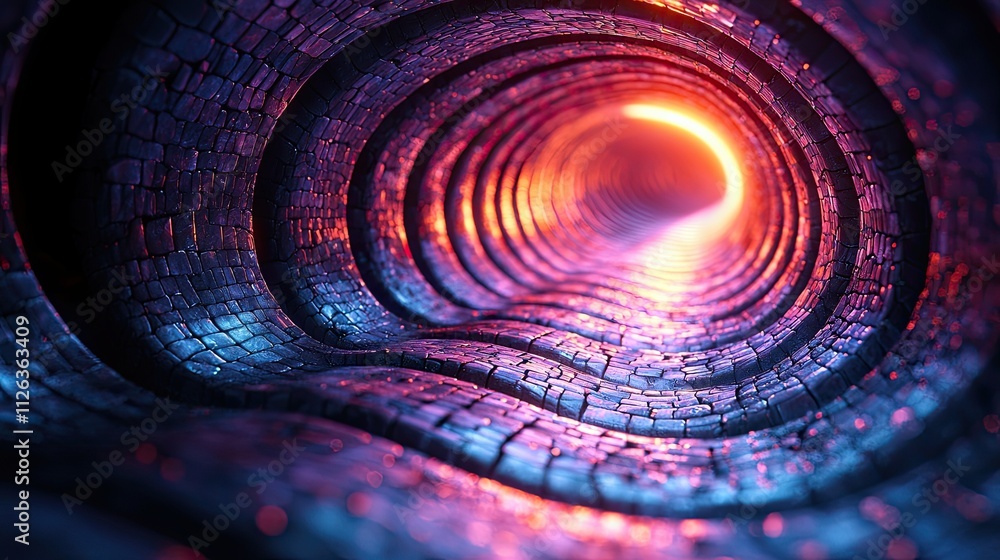 Poster colorful tunnel perspective illuminated by glowing lights in a dark environment creates a captivatin