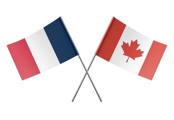  Crossed Canada and France flags. Official colors. Correct proportion. Poster design. Digital Image.