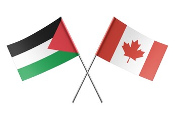  Crossed Canada and Palestine flags. Official colors. Correct proportion. Poster design. Digital Image.