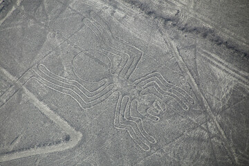 Aerial view of Nazca Lines - Spider geoglyph, Peru.
