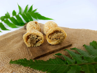 onde-onde cake or sesame balls which have green bean filling. isolated on white background
