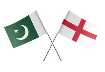  Crossed England and Pakistan flags. Official colors. Correct proportion. Poster design. Digital...