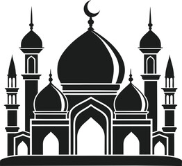Silhouette Mosque Vector Illustration with Crescent Moon and Minarets