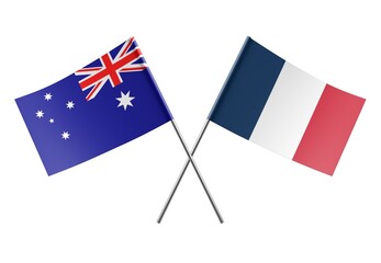  Crossed France and Australia flags. Official colors. Correct proportion. Poster design. Digital...