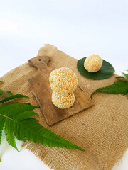 onde-onde cake or sesame balls which have green bean filling. isolated on white background