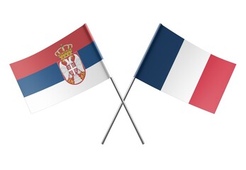  Crossed France and Serbia flags. Official colors. Correct proportion. Poster design. Digital Image.