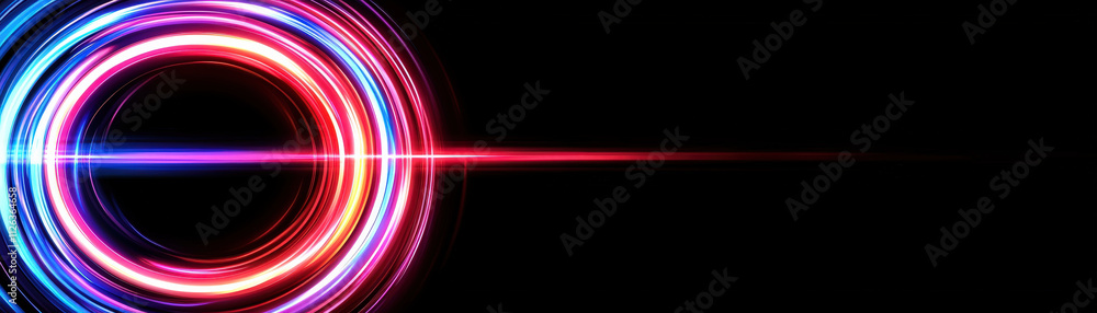 Poster vibrant circular light trails create dynamic abstract background with dark backdrop, evoking sense o