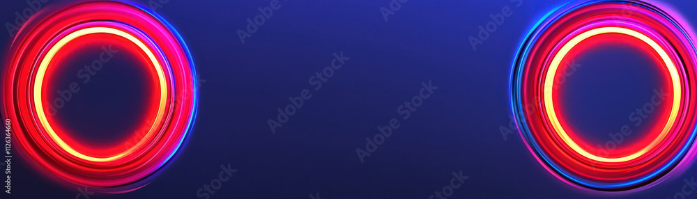 Poster vibrant abstract background featuring glowing circular shapes in red and blue hues, creating dynamic