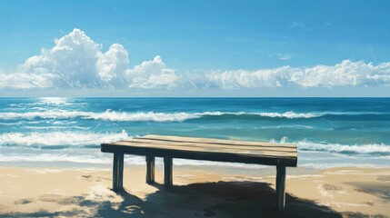 Beach, pier, table, summer. Generative AI