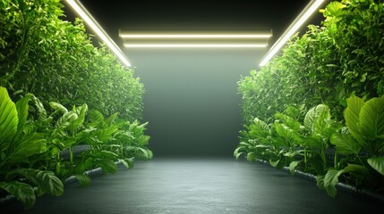 Fototapeta premium Lush Green Indoor Garden with Modern Lighting