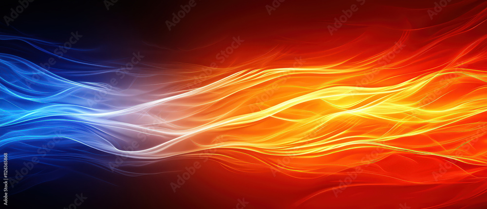 Poster vibrant abstract background featuring flowing blue and orange waves, creating dynamic visual effect.