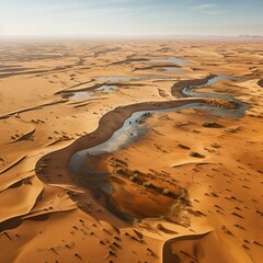 Golden desert dunes under a bright, cloudless sky, Generative Ai