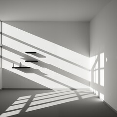 A minimalist composition of strong geometric shadows cast on a white wall, Generative Ai
