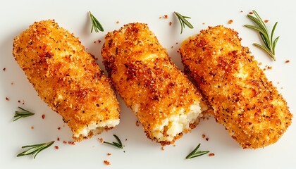 Crispy golden croquettes served on a plate, garnished with fresh herbs.