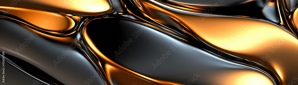 Poster shiny black and gold abstract texture with smooth flowing curves, creating dynamic visual effect. in