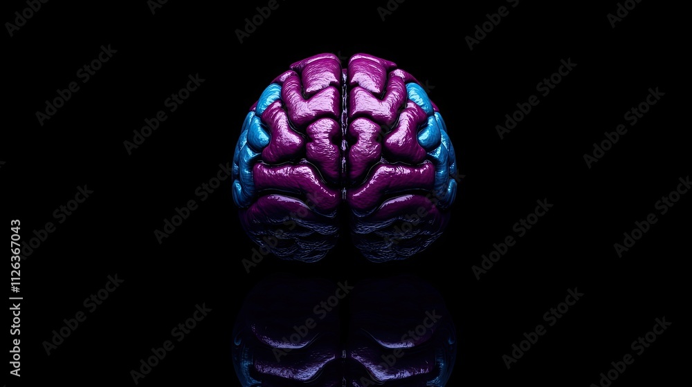 Aufkleber a colorful, artistic 3d rendering of a brain with each lobe uniquely shaded, illustrating functional