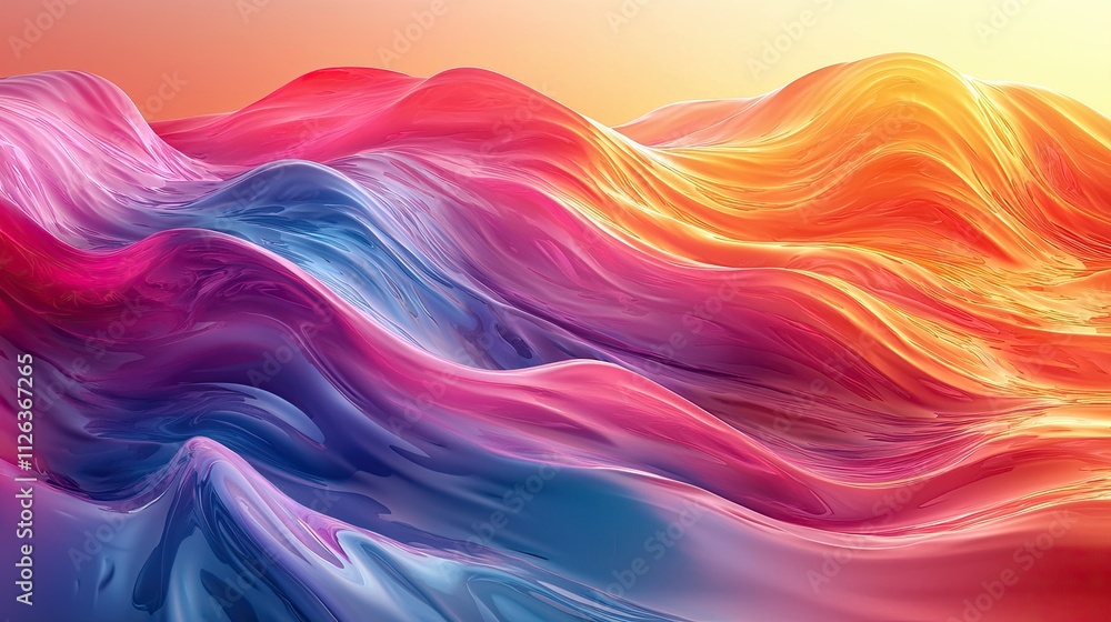 Poster vibrant abstract waves created with digital art showcasing colorful flowing patterns at sunset