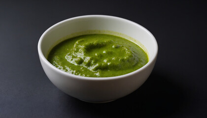 Chermoula in Minimalist Style in Green and White for Marinating against Black Background