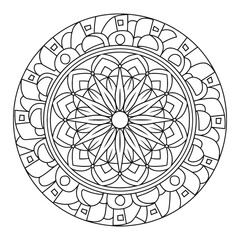 Naklejka premium Hand Drawn Doodle Mandala Line Art - Very Easy Mandala Coloring Page to Color for KDP.