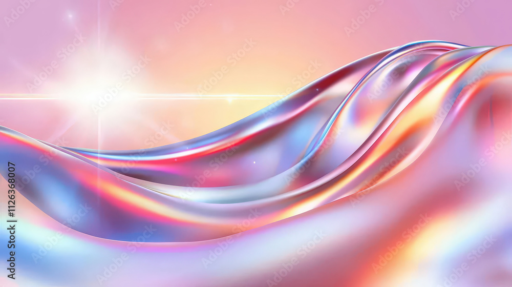 Poster vibrant digital abstract background featuring flowing waves of colorful light, creating dreamy and e