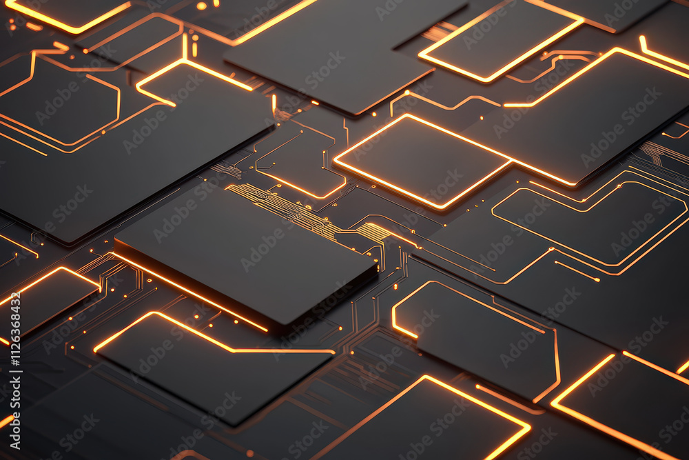 Poster digital abstract background featuring glowing circuit patterns and geometric shapes. design showcase