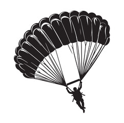 Parachutist in flight silhouette vector illustration