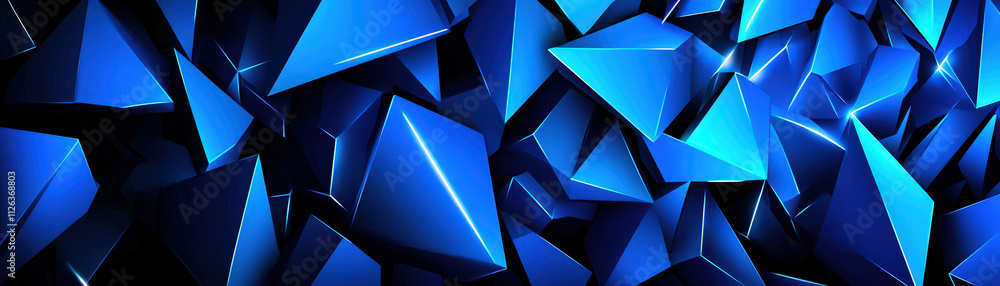 Poster shiny blue abstract geometric shapes create dynamic and modern background. sharp angles and reflecti