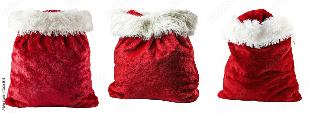 Poster a red christmas sack displayed alone with a transparent background.