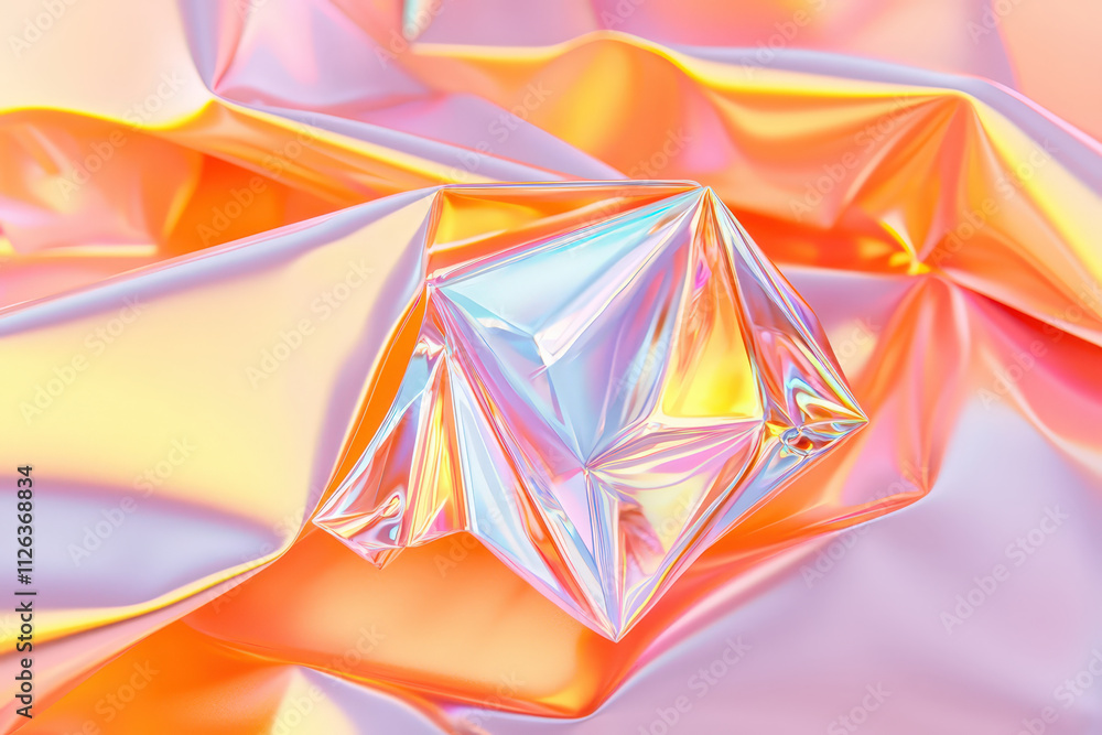 Poster shiny abstract texture with colorful reflections and folds in fabric