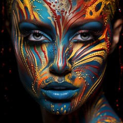 Model face painting artistic portrait creative makeup closeup shot, Generative Ai