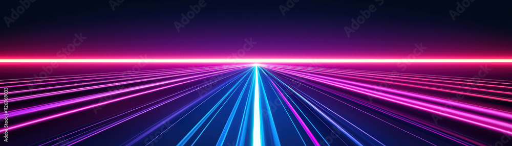 Poster vibrant digital abstract background with neon lines creating depth and perspective. colorful lights 