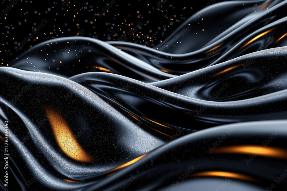 Aufkleber smooth black waves with shimmering golden highlights create captivating abstract texture, evoking se