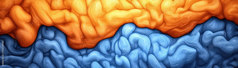 Poster vibrant abstract texture with flowing orange and blue waves, creating dynamic visual effect. smooth 