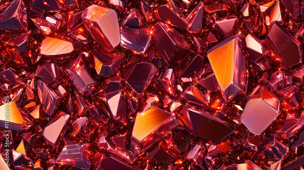 Poster shiny red crystal fragments create vibrant and dynamic texture, reflecting light beautifully. this a