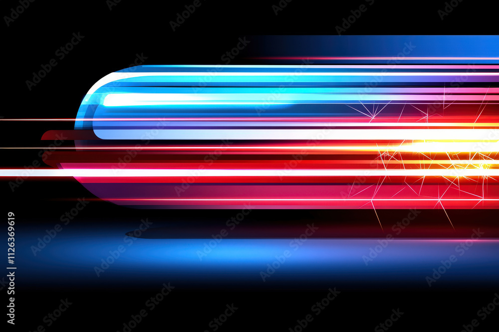 Poster dynamic abstract background with vibrant blue and red light streaks, creating sense of speed and mot
