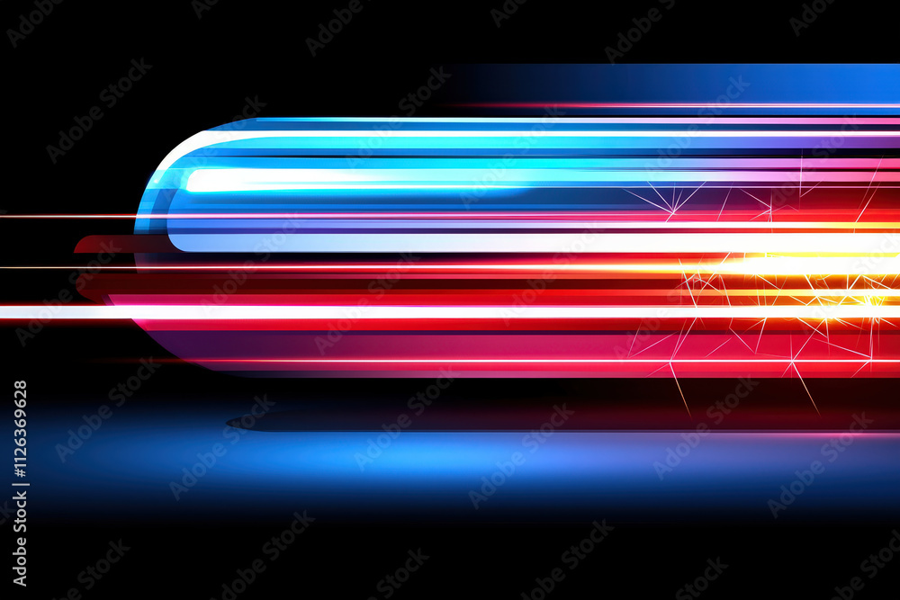 Poster dynamic abstract background with vibrant blue and red light streaks, creating sense of speed and mot
