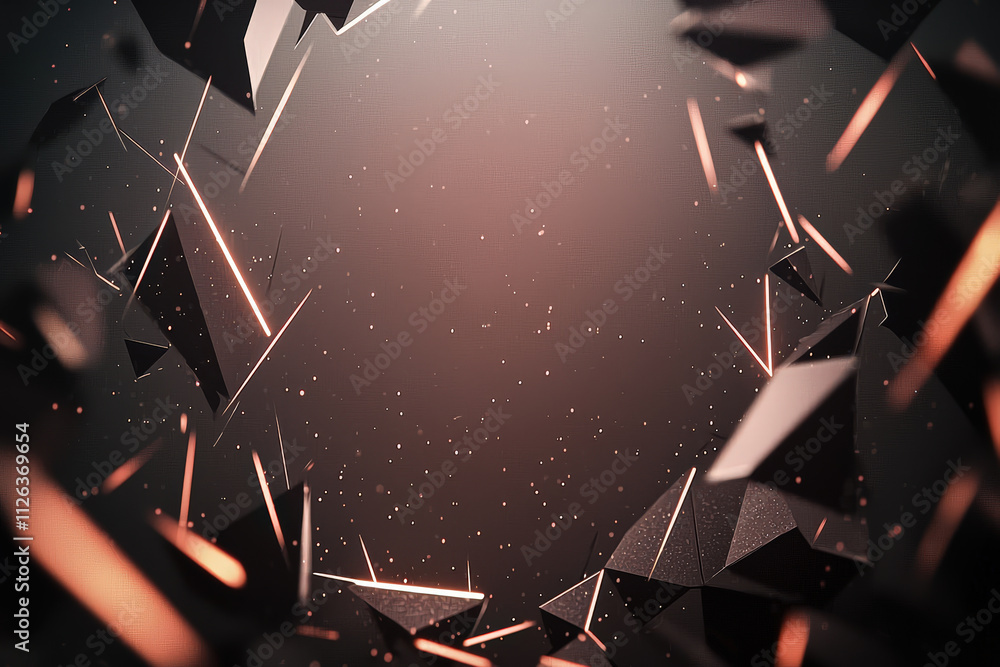 Poster abstract digital background with fragmented shapes and glowing particles