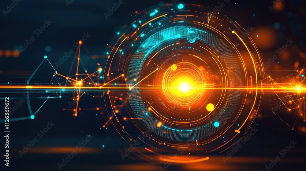 Poster a digital rendering of a 3d zodiac wheel with orbiting planets and luminous energy lines, emphasizin