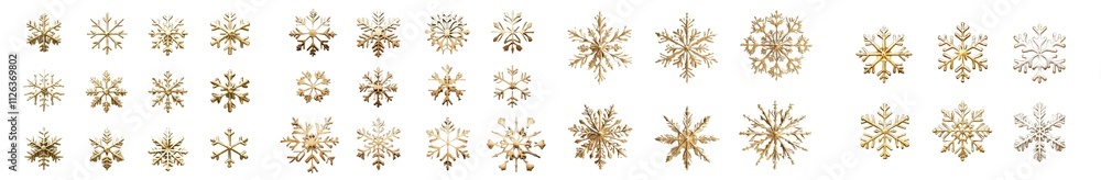 Poster a transparent background featuring a set of gold snowflakes.