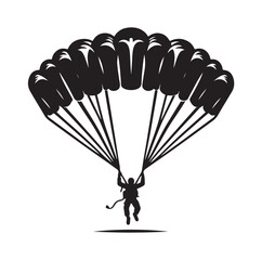 Parachutist in flight silhouette vector illustration