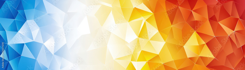 Poster vibrant abstract background featuring gradient of blue, white, yellow, and red triangular shapes, cr