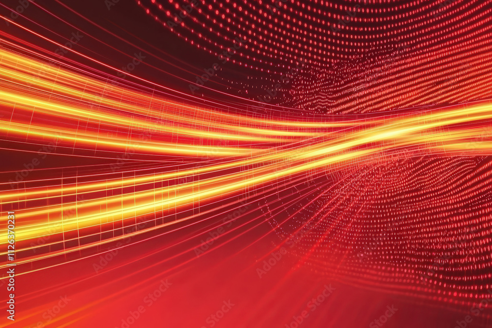 Poster dynamic abstract background with vibrant red and orange light trails, creating sense of motion and e