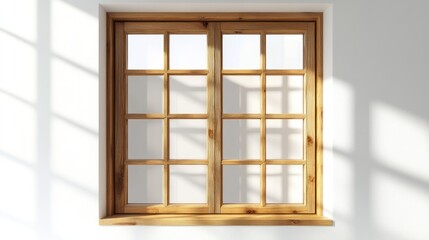 Fototapeta premium A wooden window with multiple panes, allowing light to enter a room.