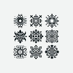 Set of trendy silhouette icons symmetrical tattoo shapes Chinese New Year icons vector