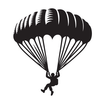 Parachutist in flight silhouette vector illustration