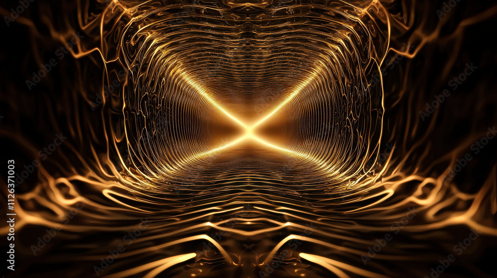 Poster mesmerizing digital abstract background featuring golden waves and light patterns, creating sense of