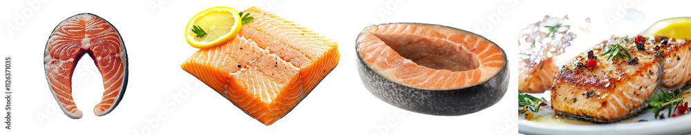 Poster top view of a salmon steak, isolated on a transparent background.