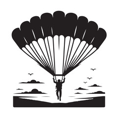 Parachutist in flight silhouette vector illustration