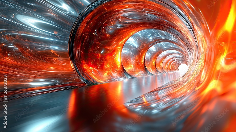 Poster abstract tunnel with glowing colors and dynamic movement effects in a fantastical environment